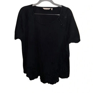 Soft Surroundings Black Gauzy Short Sleeve Top Size Medium